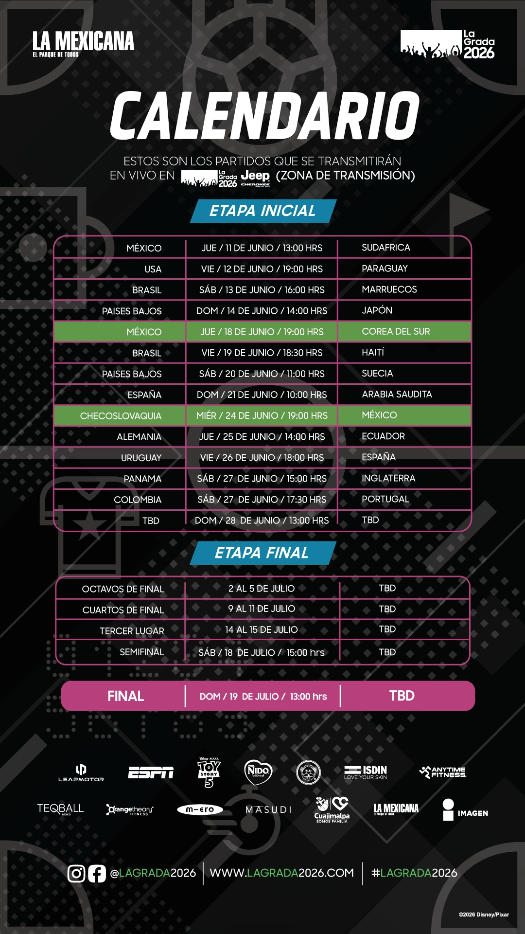 Calendario completo de partidos La Grada 2026